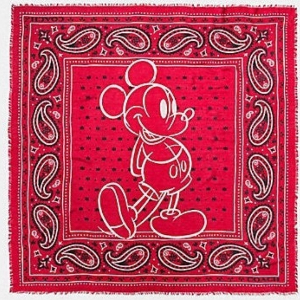 Coach Disney Mickey Mouse Bandana Scarf Red XL 44" x 44" Coach x Disney Shawl ❤️